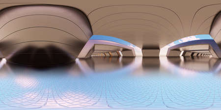 Abstract geometric interior metal tunnel panorama background (High-resolution 3D CG rendering...