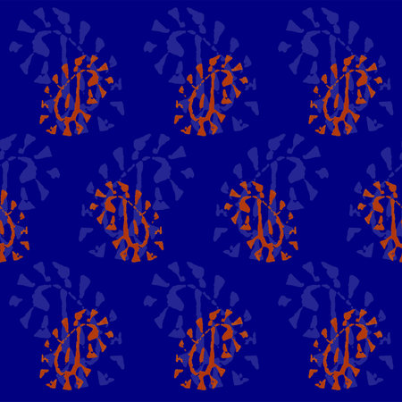 Blue wood block paisley printのイラスト素材