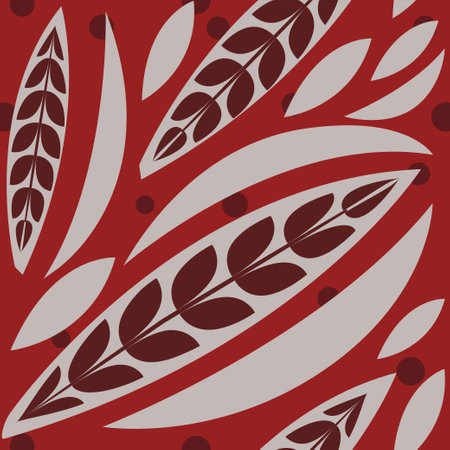 Seamless pattern with wheat ears on a red background. Vector illustration.のイラスト素材