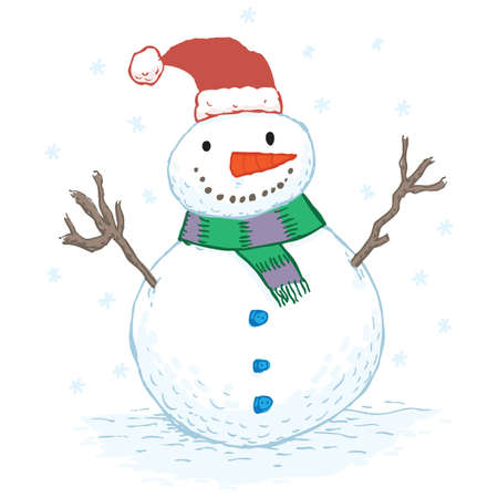 Happy snowman in the snow のイラスト素材