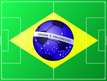 Brasil Brazil football flag with soccer fieldのイラスト素材