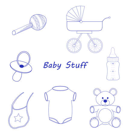 Baby Stuff blue line-artのイラスト素材