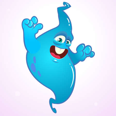 Happy cartoon ghost. Halloween vector fat and blue monsterのイラスト素材