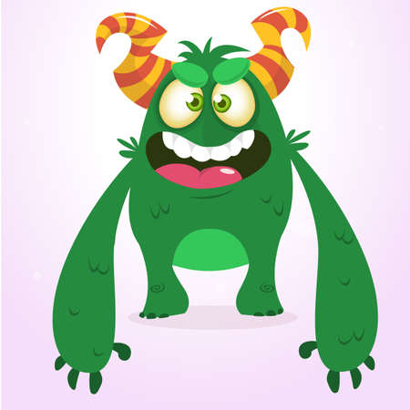 Happy green monster. Vector Halloween  monster character smiling and waving. Vector solated on light backgroundのイラスト素材