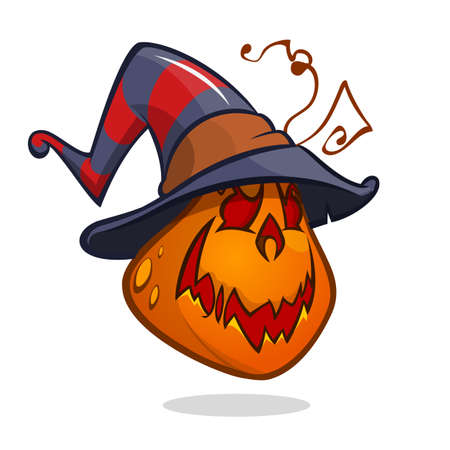 Jack-O-Lantern. Halloween pumpkin in witch hat. Vector illustration isolatedのイラスト素材