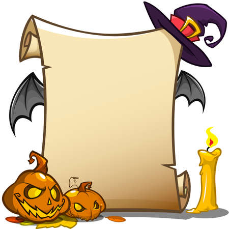 Halloween banner with empty paper scroll. Vector illustration isolated on whiteのイラスト素材