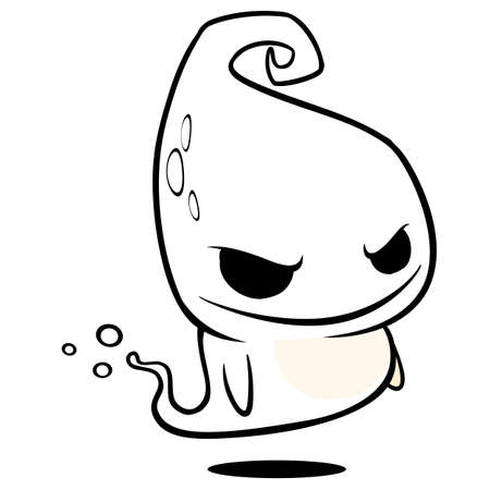 Cartoon ghost outline. Halloween vector illustration isolated on a white backgroundのイラスト素材