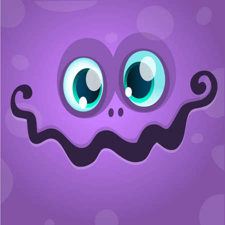 Cartoon monster face. Vector Halloween violet monster avatarのイラスト素材