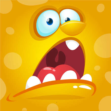 Cartoon monster face. Vector Halloween yellow screaming monster avatarのイラスト素材