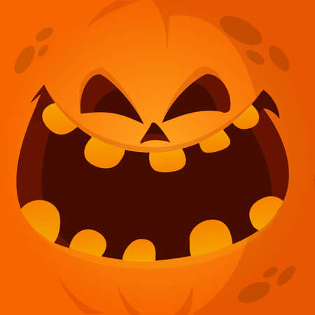 Cartoon vector monster pumpkin face. Cute square avatar and iconのイラスト素材