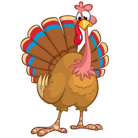 Cute cartoon Thanksgiving turkey. A vector illustration on white backgroundのイラスト素材
