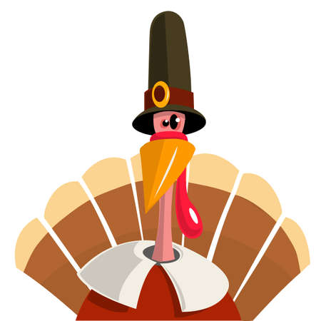 Cute cartoon Thanksgiving turkey. A vector illustration on white backgroundのイラスト素材
