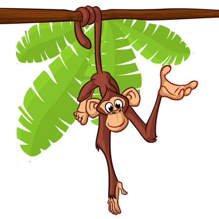Cute monkey hanging on the tree branch with his tailのイラスト素材