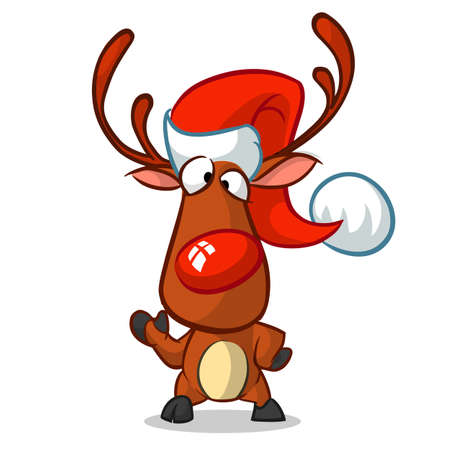 Christmas reindeer in Santa hat vector illustration on white backgroundのイラスト素材