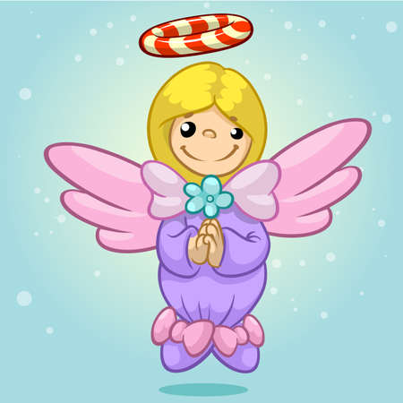 Vector illustration cute Christmas flying angel character with candy nimbusのイラスト素材