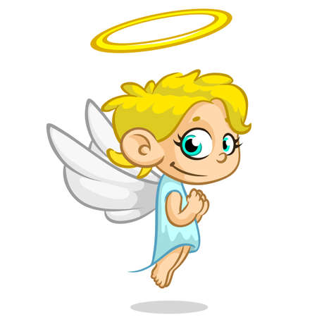 Vector illustration cute Christmas flying angel characterのイラスト素材