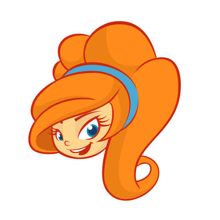 Beautiful small girl with red hair arranged in high evening hairstyle. Portrait isolated on white background. Vector illustration outlinedのイラスト素材