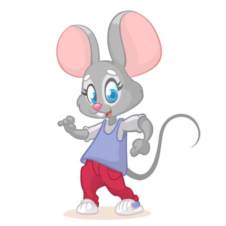 Illustration of a dancing mouse. Hipster cartoon mouse posing. Vector image of pretty mouse mascotのイラスト素材