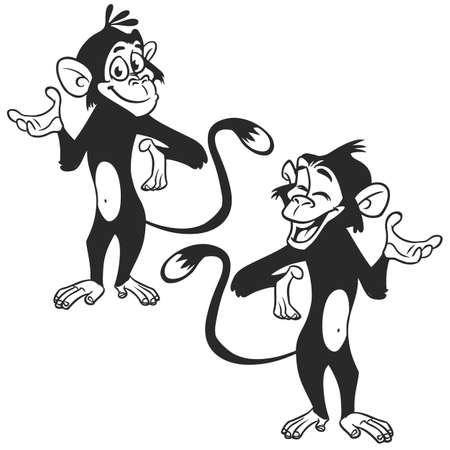 Set of cartoon monkey expression. Vector illustration outlinedのイラスト素材