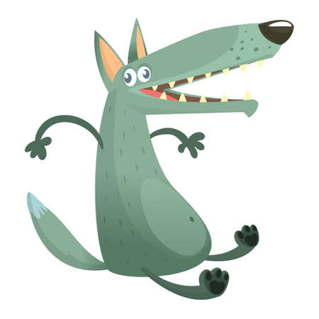 Cartoon wolf character. Vector illustration on white background.のイラスト素材