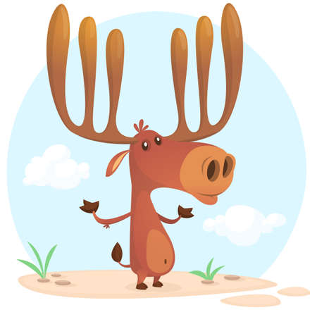 Cute cartoon moose character. Wild forest animal collection. Baby education. Isolated on white background. Flat design Vector illustration.のイラスト素材