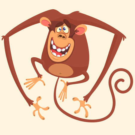 Cute monkey jumping cartoon. Vector drawing icon of cute monkey isolated.のイラスト素材