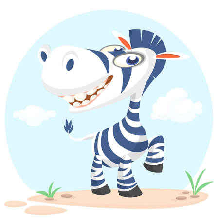 Cute cartoon zebra character. Wild  animal collection. Baby education. Isolated vector illustration.のイラスト素材