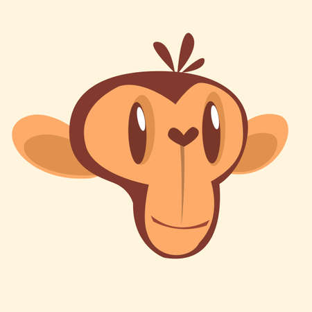 Cartoon monkey head. Flat color icon of chimpanzee character.のイラスト素材