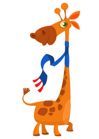 Cute cartoon giraffe character. Wild  animal collection. Baby education. Isolated vector illustration.のイラスト素材