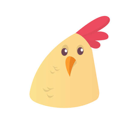 Cartoon cute chicken icon. Vector illustration of a cool white chicken head. Design element.  Great for print, sticker, banner or emblem. Isolated on white background.のイラスト素材