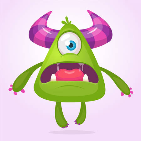 Cartoon vector monster. Monster alien illustration with surprised expression. Shocking green alien design for Halloweenのイラスト素材