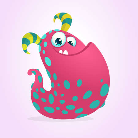 Happy pink cartoon monster blob. Vector illustration. Children book illustrationのイラスト素材