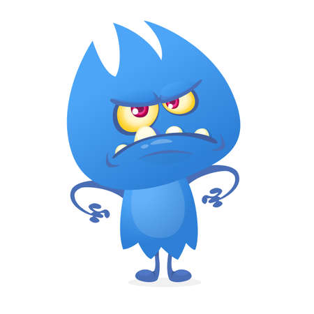 Funny cartoon fluffy blue monster alien creature character. Vector illustration for Halloweenのイラスト素材