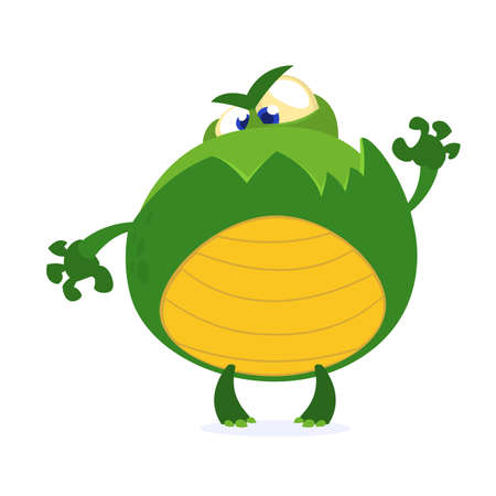 Green monster frog waving kids cartoon. Childish scary green animal amusing character. Vector illustrationのイラスト素材