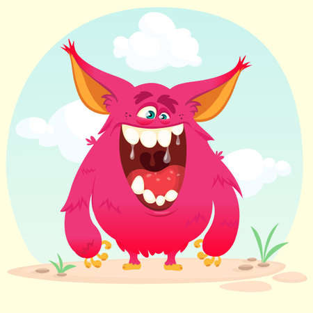 Cartoon angry monster. Vector illustration isolated on simple backgroundのイラスト素材