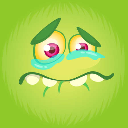 Cartoon monster face. Vector Halloween cute monster square avatar. Funny monster maskのイラスト素材