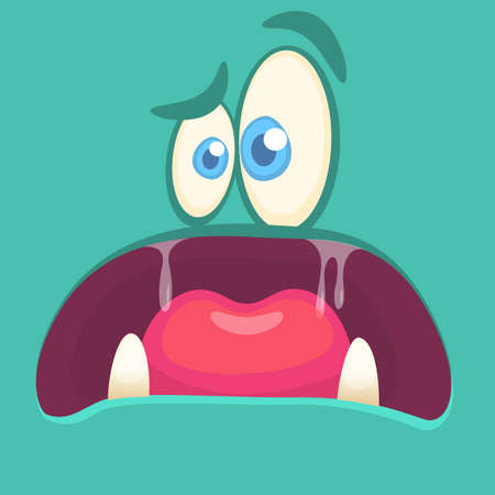 Cartoon angry monster face. Vector Halloween green monster scared. Monster maskのイラスト素材