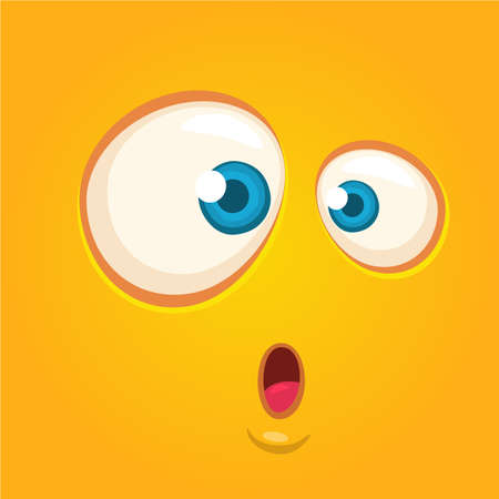 Cartoon monster face. Vector Halloween orange shocked monster square avatarのイラスト素材