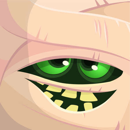 Scary cartoon monster mummy face vector. Cute square avatar or icon. Halloween illustration. Monster Card - Mummy.のイラスト素材