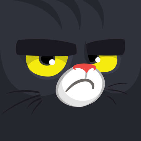 Cartoon black witch cat face.  Cute square avatar or icon. Halloween illustration. Monster Card - Witch cat.のイラスト素材