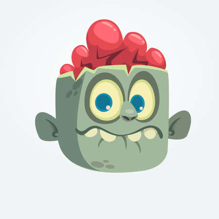 Cartoon funny gray zombie head surprised expression. Halloween vector illustrationのイラスト素材