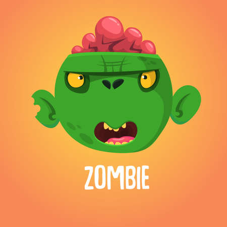 Cute cartoon zombie head. Halloween vector illustration isolatedのイラスト素材