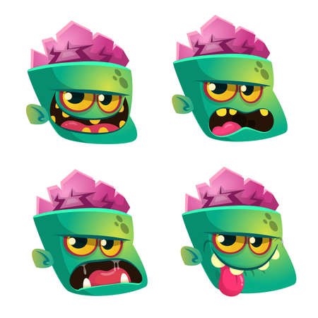 Vector illustration of Zombie face emoticons set. Halloween emoji iconsのイラスト素材