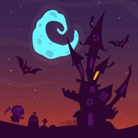 Spooky old ghost house. Halloween cartoon background Vector illustrationのイラスト素材