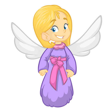 Cute happy Christmas angel character. Vector illustration isolatedのイラスト素材