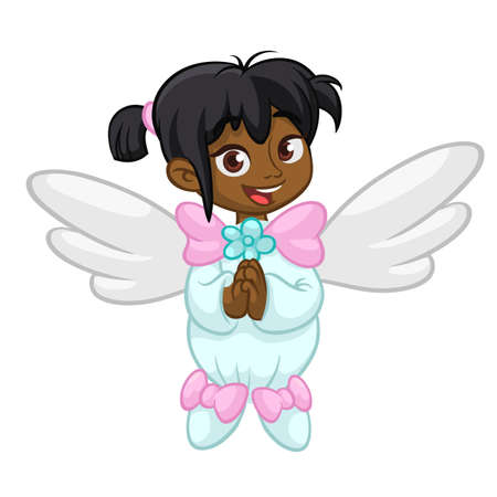 Cute happy cartoon girl arab or indian girl angel character. Vector illustration isolatedのイラスト素材