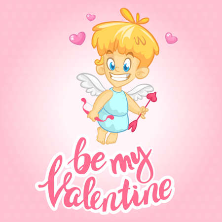 Cartoon cupid character mascot postcard for St. Valentine's day vector.のイラスト素材