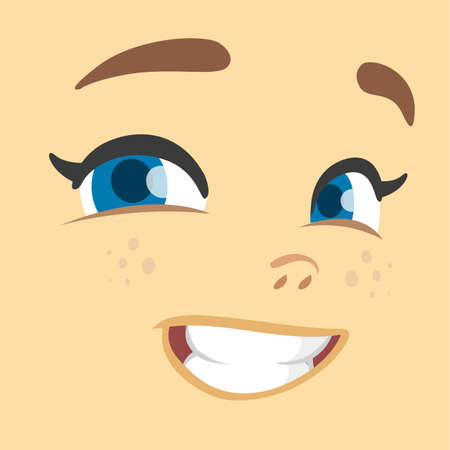 Cartoon girl smiling avatar. Cute cartoon vector girl face expressions.のイラスト素材