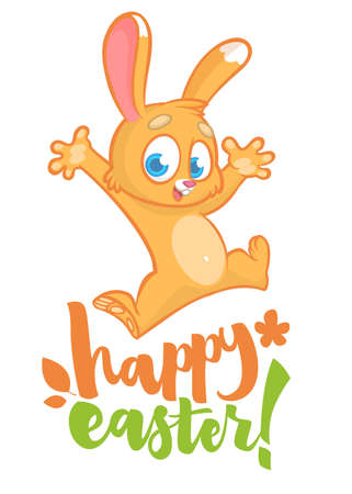 Cartoon Easter rabbit with a hand drawn lettering poster for Easter.のイラスト素材