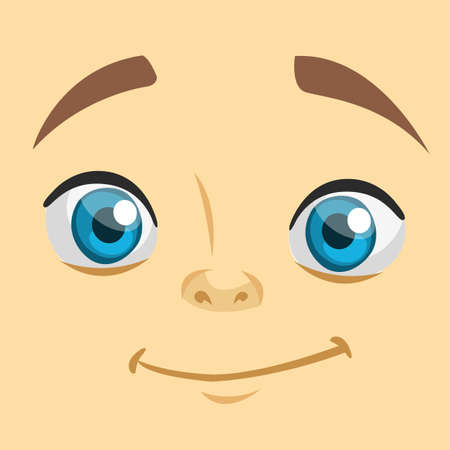 Cute cartoon boy face avatar. Vector illustration of a little kid face avatar. Portrait of a boy smilingのイラスト素材